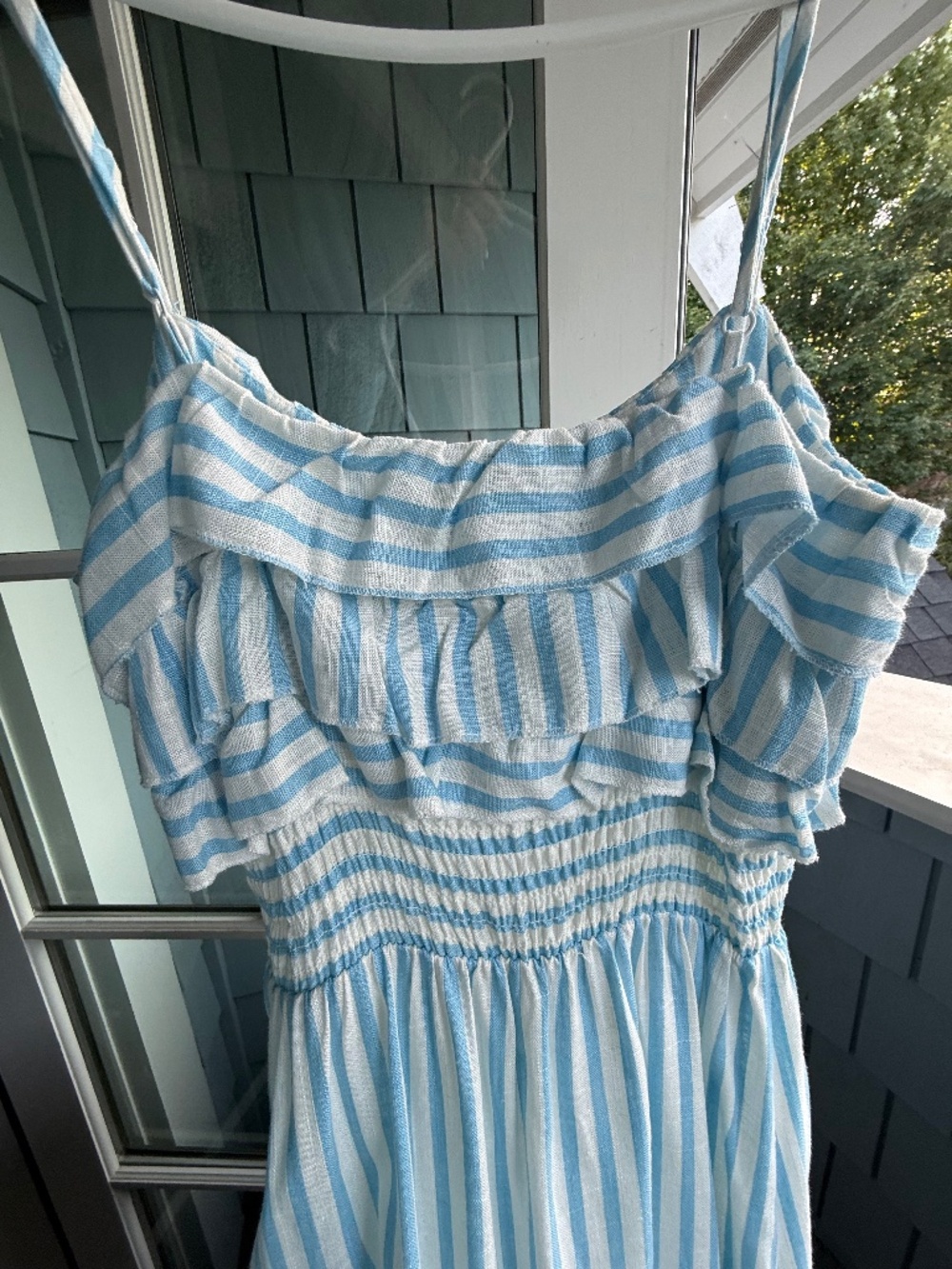 Bloomingdale's Aqua maxi dress in light blue and white stripe